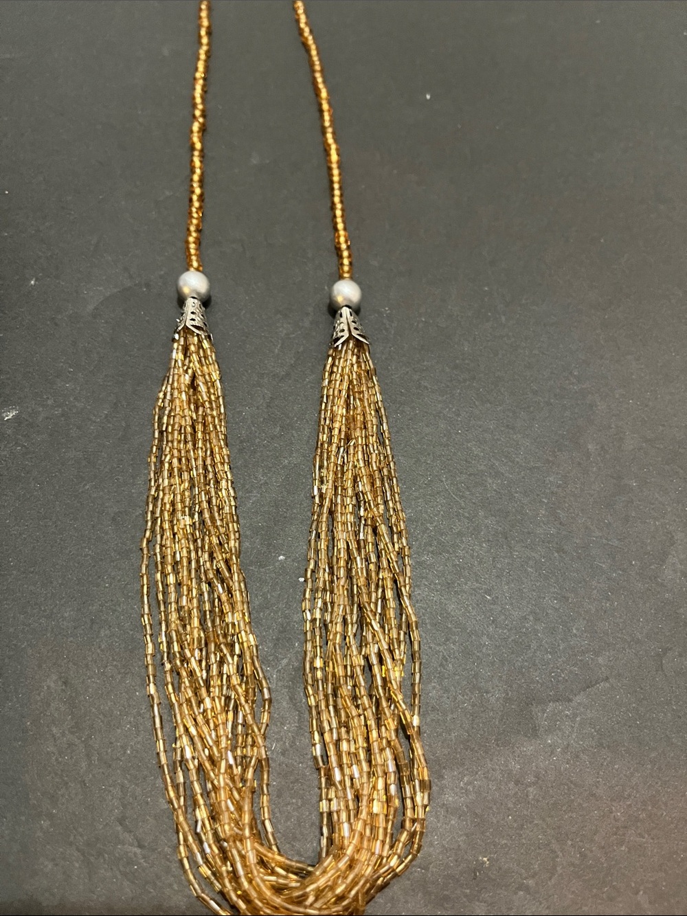 Gold Multi-Strand Beaded Tassel Necklace - Women Jewelry
